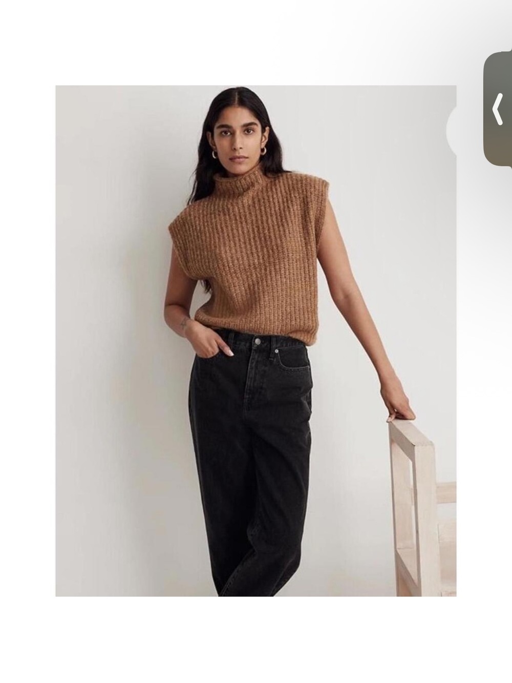 Madewell Stimpson Sweater Vest Brown Turtleneck Small NH938 Boxy Wool